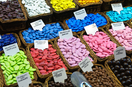 Colorful candies on Boqueria market, Barcelona