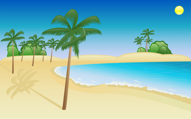 Fototapeta na wymiar Summer scene with palms on the sea beach