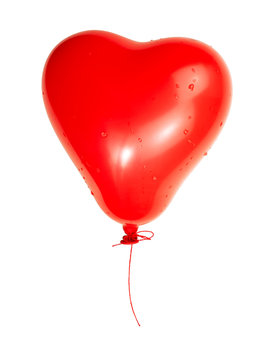 One Red Heart Detailed Balloon Isolated on White Background with