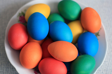 Fototapeta na wymiar easter time... easter decoration: colour eggs on plate