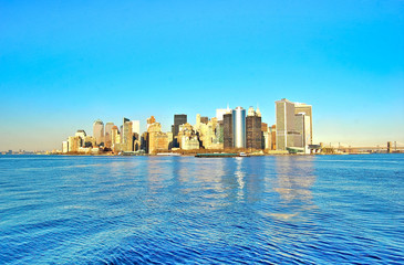 Manhattan à New York City vue de Staten Island - obrazy, fototapety, plakaty