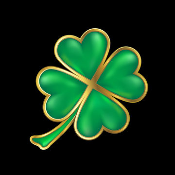 clover design; shiny four leaf clover with golden border