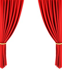 Red theater curtain isolated on white