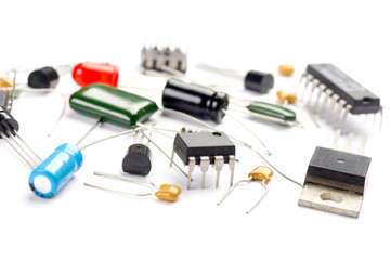 Radio components on white background