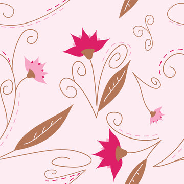 Pretty seamless pattern featuring flowers in pink, girly colors