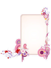 vertical colored banner with floral ornament and butterfly