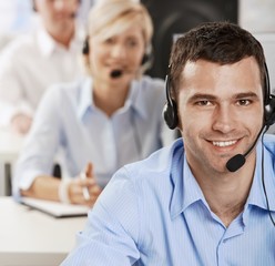 Operator talking on headset