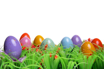 Fototapeta na wymiar Easter Background - colorful Easter eggs on the grass.
