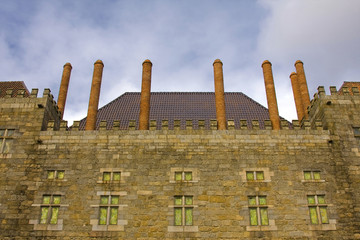 Detail of the facade of Paco dos Duques de Braganca in Guimaraes