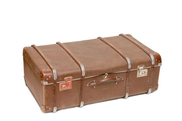 Old suitcase isolated on white background