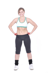 Attractive young woman with barbell