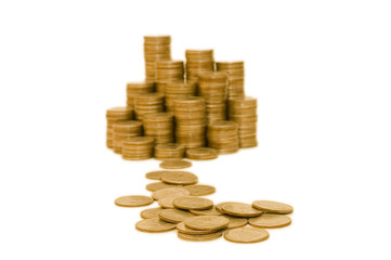 Golden coins isolated on white background