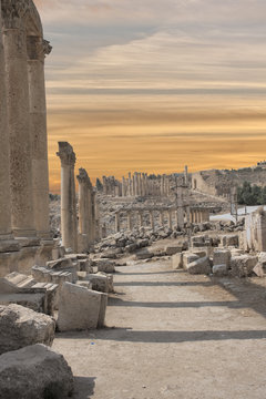 Ruinas romanas en la ciudad de Jerash (Jordania)