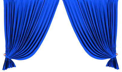 Blue theater curtain isolated on white