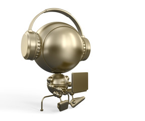 Gold robotic toy - modern teenager with notebook