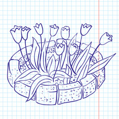 Tulip spring doodle, scrapbooking page