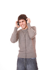 Young man listening music