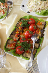 Beautifully decorated meal on plates at restaurant