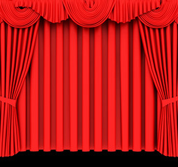 Red theater curtain isolated on black