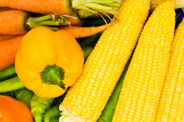 Various colourful vegetables arranges at the market