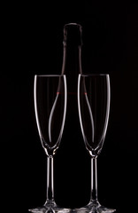 Backlit champagne bottle