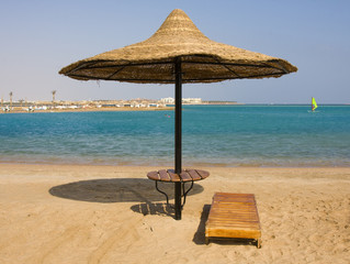 Beach on a sunny day. Hurghada city in Egypt.