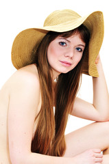 girl wearing only hat
