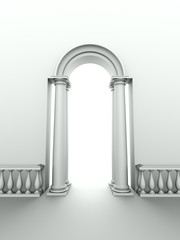 classical entrance with arc, columns and balustrade