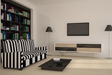 black and white interior