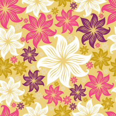 Seamless vintage grunge floral pattern with lilly