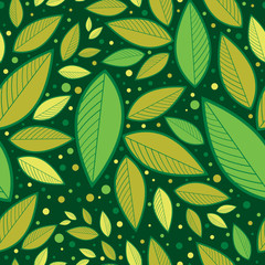 Seamless green floral pattern with leafs