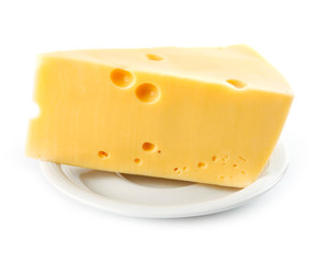 piece of yellow cheese isolated on white