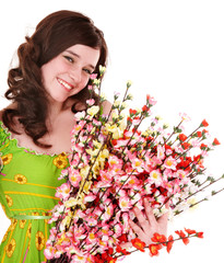 Fototapeta premium Beautiful girl with spring flower. Isolated.