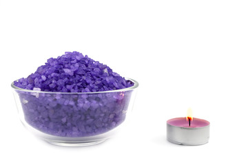 Violet bath salt wiih candle