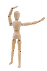 Wooden mannequin doing aerobics exercise