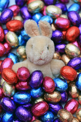 Fototapeta na wymiar Easter bunny in chocolate eggs