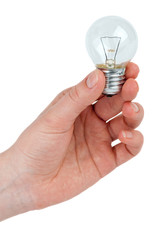 Small tungsten light bulb in hand