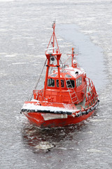 coastal safety, salvage and rescue boat in winter time