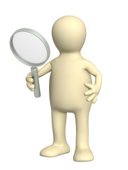 3d puppet, holding magnifier