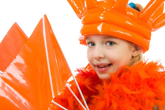 Girl Is Posing In Orange Outfit Over White Background