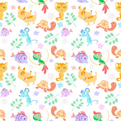 Animal cartoon seamless pattern
