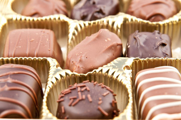 Chocolate pieces in a box for gifts and celebrations