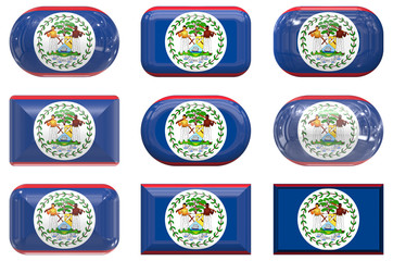 nine glass buttons of the Flag of Belize