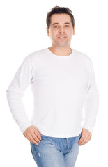Obraz premium Portrait of happy young men over white background
