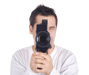 Cameraman isolated on white background