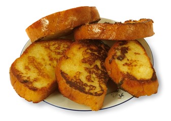 Appetizing fried toasts lie on a plate
