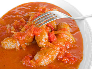 Sausages in tomato sauce.