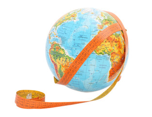 globe with meashure tape on it.
