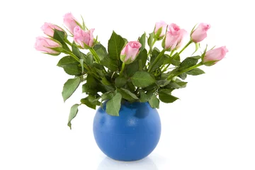 Printed kitchen splashbacks Roses Pink roses in blue vase