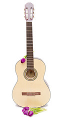 Obraz premium a yellow acoustic guitar isolated on white